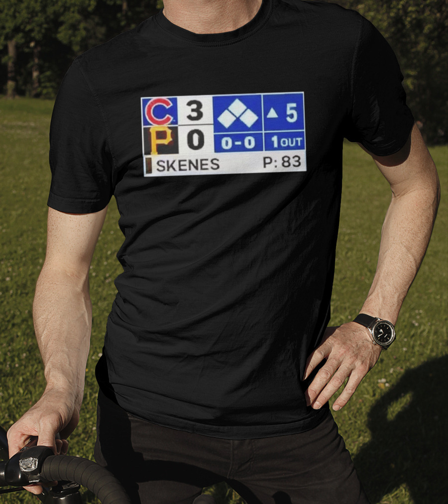 Chicago Cubs 3 Pittsburgh Pirates 0 Scoreboard Skenes Pitching 5th Inning Baseball T-Shirt