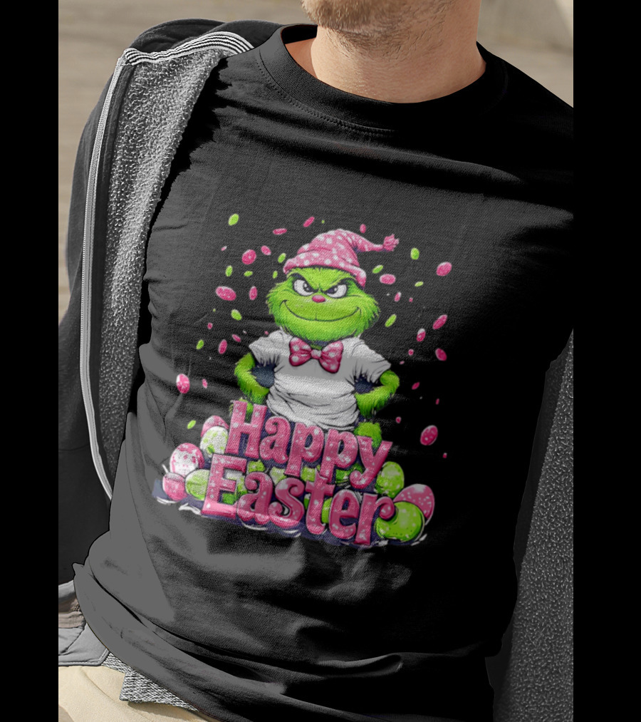 Happy Easter Grinch In Festive Hat With Colorful Eggs T-Shirt
