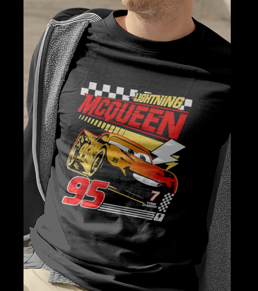 Lightning McQueen Racing 95 Champion Car Number 7 Lightning Bolt T-Shirt