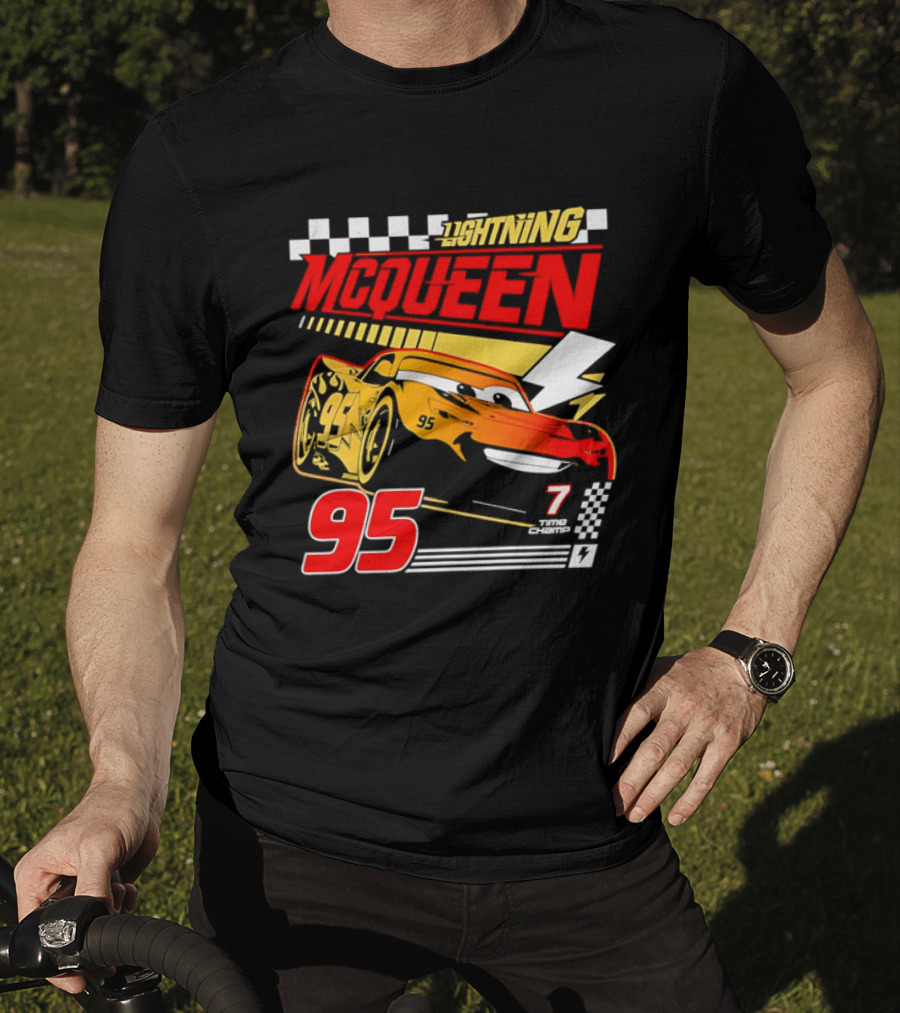 Lightning McQueen Racing 95 Champion Car Number 7 Lightning Bolt T-Shirt