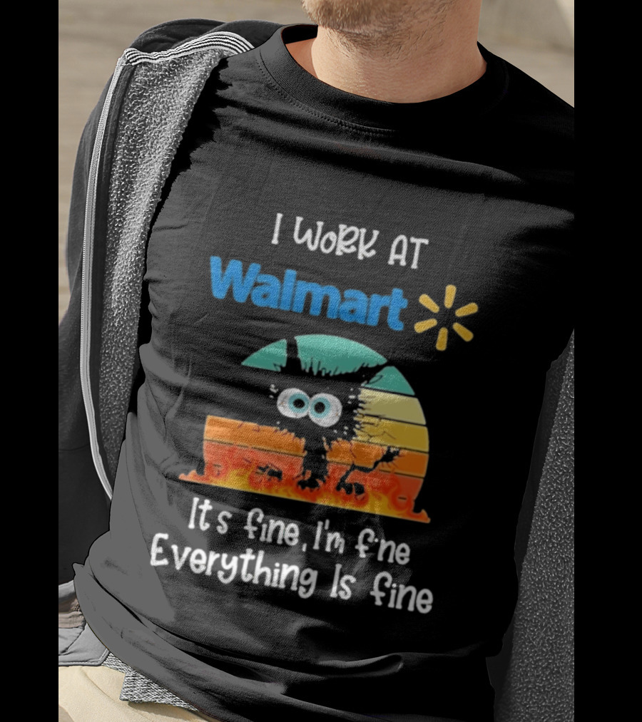 I Work At Walmart Its Fine Im Fine Everything Is Fine Emoji Wall Crack Puzzle T-Shirt