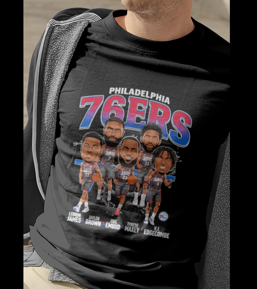 Philadelphia 76ers LeBron James Jaylen Brown Joel Embiid Tyrese Maxey VJ Edgecombe Caricature T-Shirt