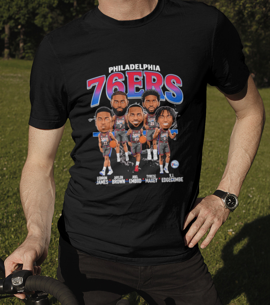 Philadelphia 76ers LeBron James Jaylen Brown Joel Embiid Tyrese Maxey VJ Edgecombe Caricature T-Shirt