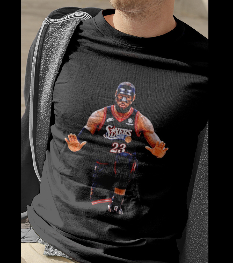 Philadelphia 76ers LeBron James 23 Black Mask Basketball T-Shirt