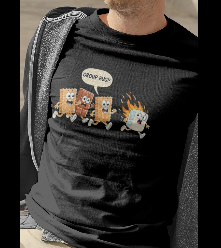 S'mores Cartoon Group Hug Chocolate Graham Cracker Marshmallow Fun T-Shirt