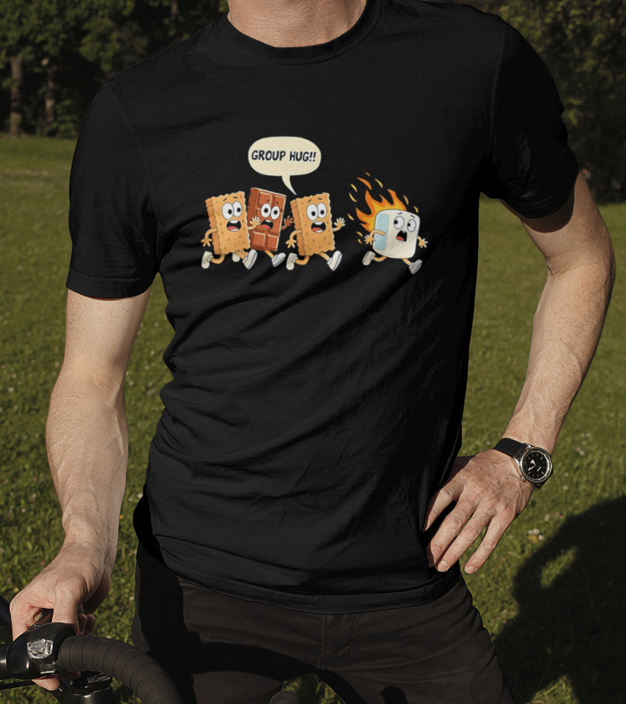 S'mores Cartoon Group Hug Chocolate Graham Cracker Marshmallow Fun T-Shirt