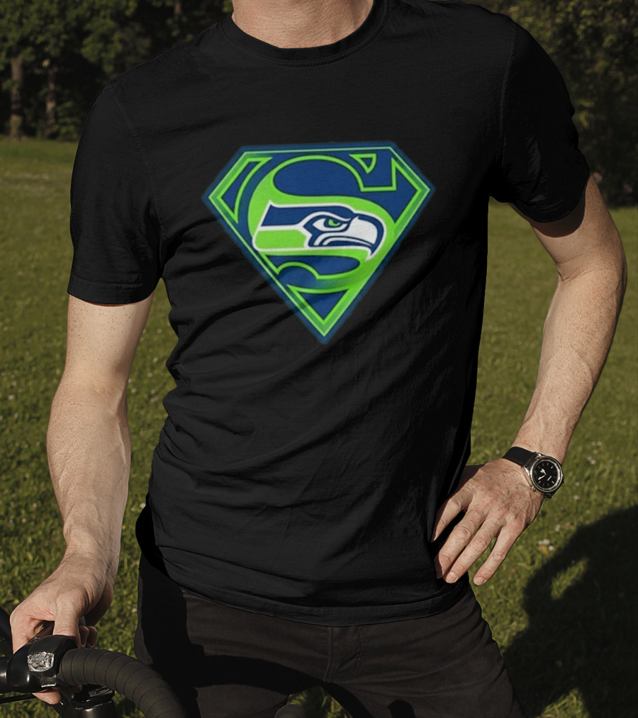Seattle Seahawks Superman Logo S Symbol Fusion T-Shirt