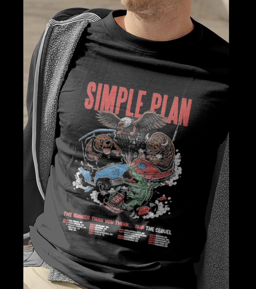 Simple Plan The Bigger Than You Think Tour 2026 Dates The Sequel Animals And Car Racing T-Shirt