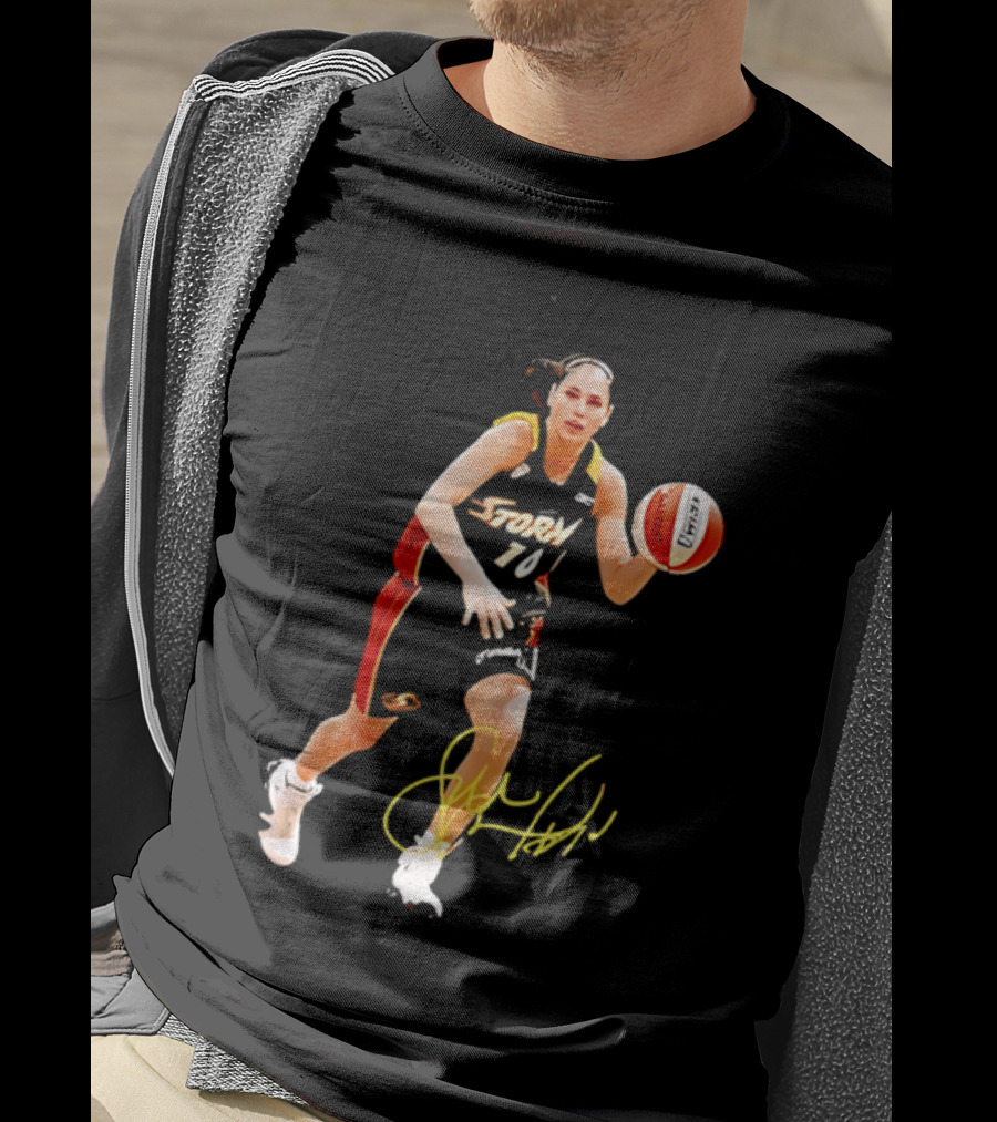 Sue Bird Autograph Seattle Storm Dribbling Basketball 10 T-Shirt