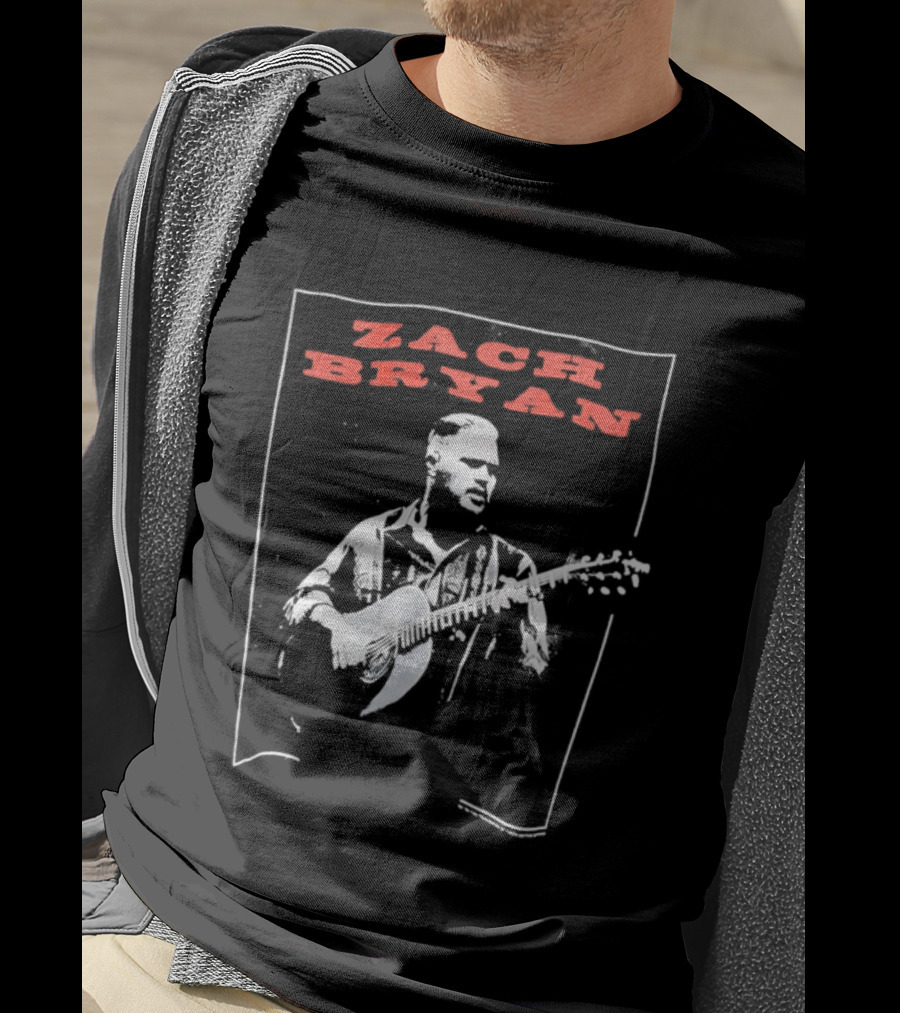 Zach Bryan Guitar Performance Black And White T-Shirt