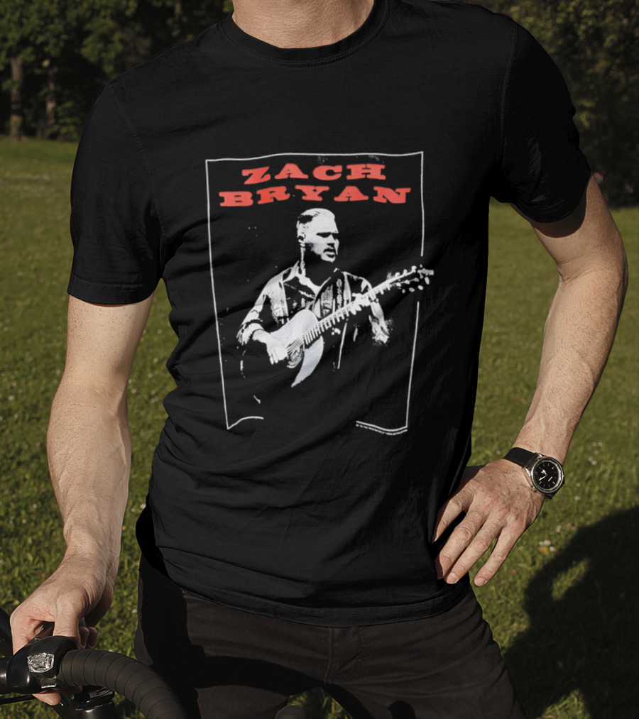 Zach Bryan Guitar Performance Black And White T-Shirt