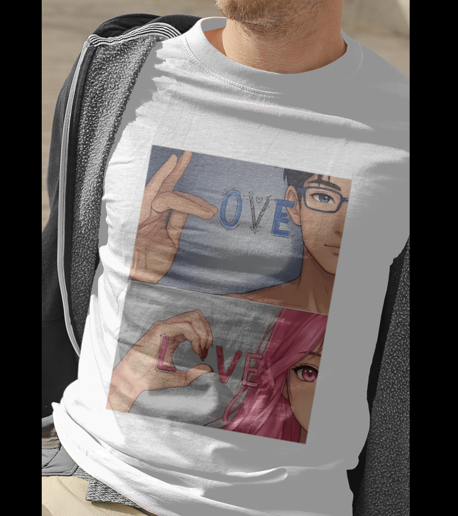Love Love Anime Couple Hand Gesture T-Shirt