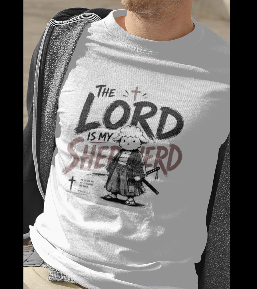 The Lord Is My Shepherd Samurai Sheep Christian Cross T-Shirt