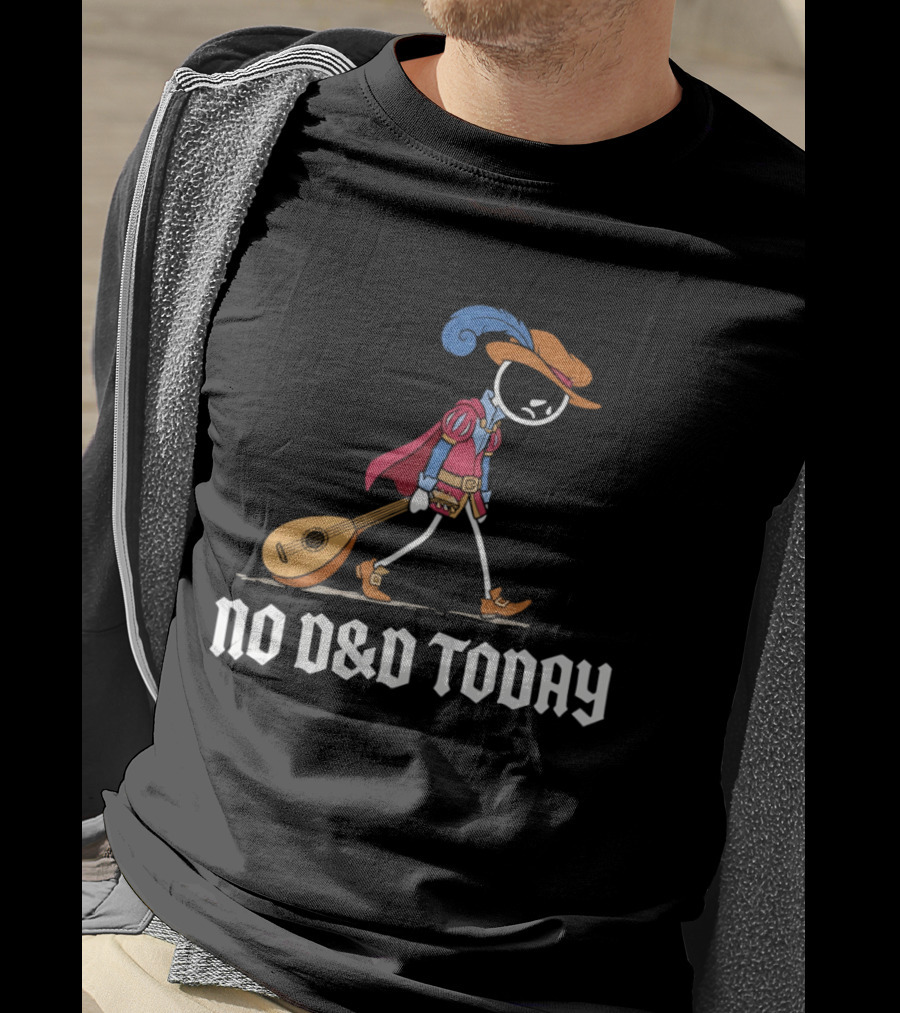 Bard No D&D Today Cartoon Stick Figure With Lute And Feathered Hat T-Shirt