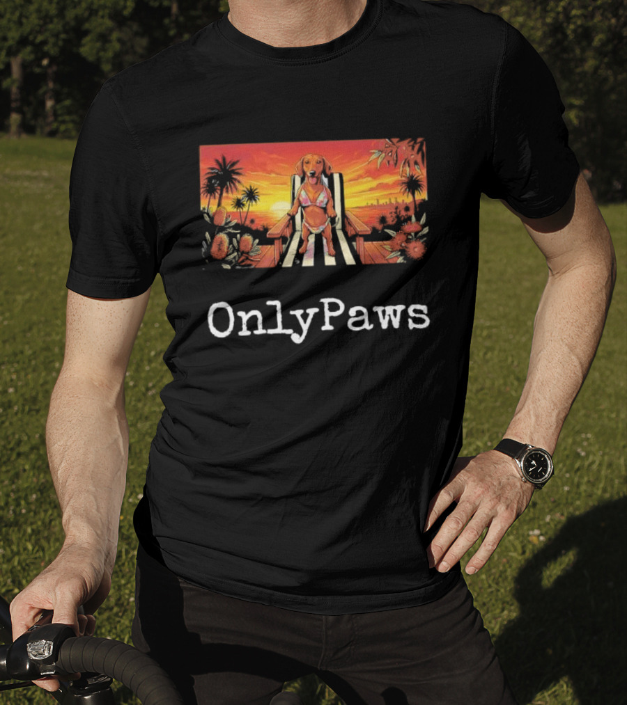 Beach Vibes Dachshund OnlyPaws Sunset Scene T-Shirt