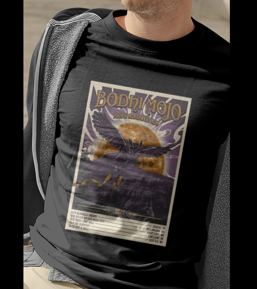 Bodhi Mojo Pacific Northwest Run 2026 Tour Owl Illustration Dates And Locations T-Shirt