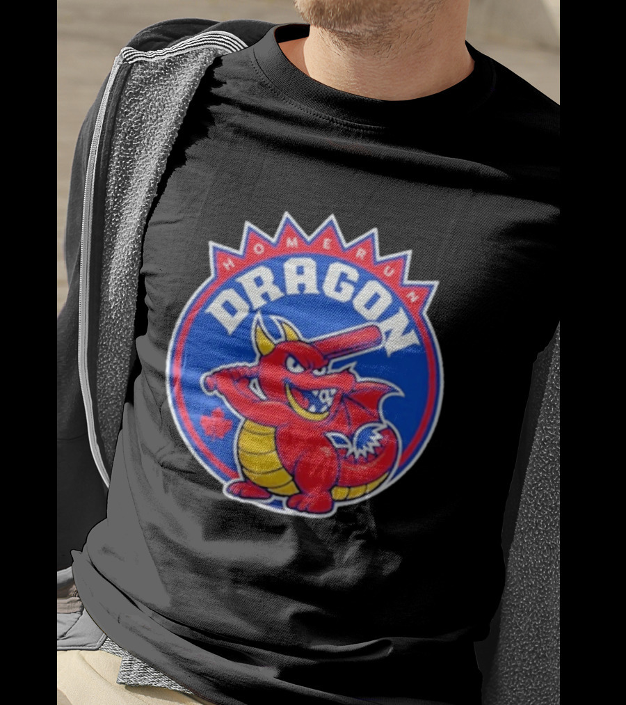 Home Run Dragon Baseball Batting Red Maple Leaf T-Shirt