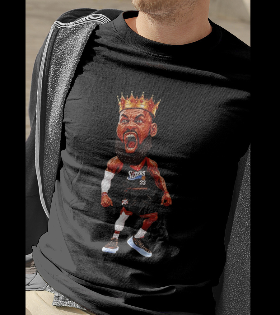 LeBron James Philadelphia 76ers King Caricature 23 Sixers T-Shirt