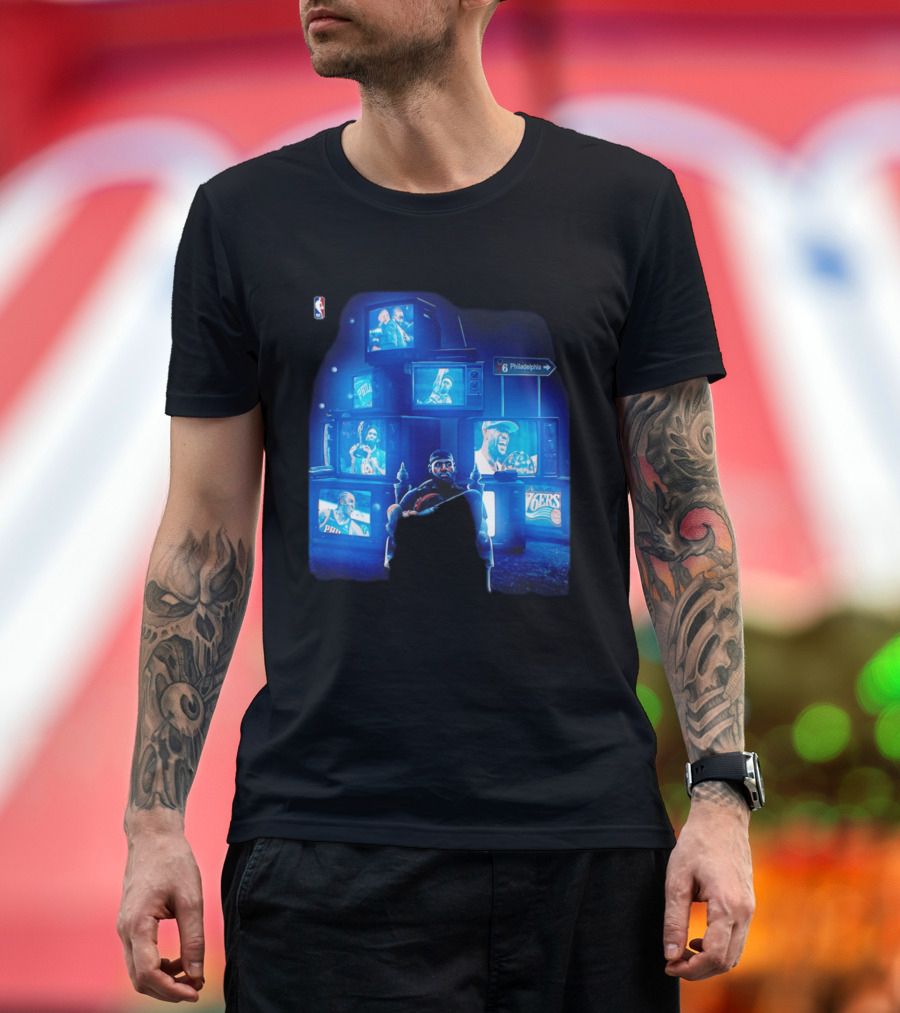 Philadelphia 76ers LeBron James NBA Collage TVs And Signs T-Shirt