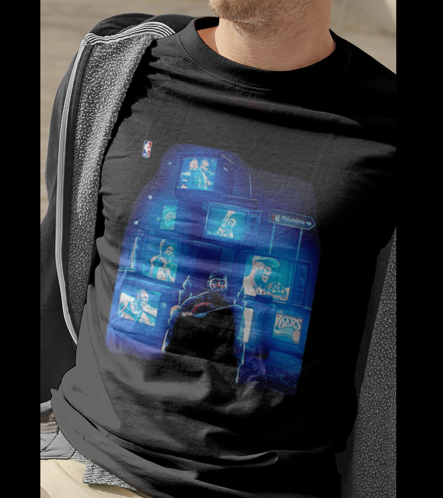 Philadelphia 76ers LeBron James NBA Collage TVs And Signs T-Shirt