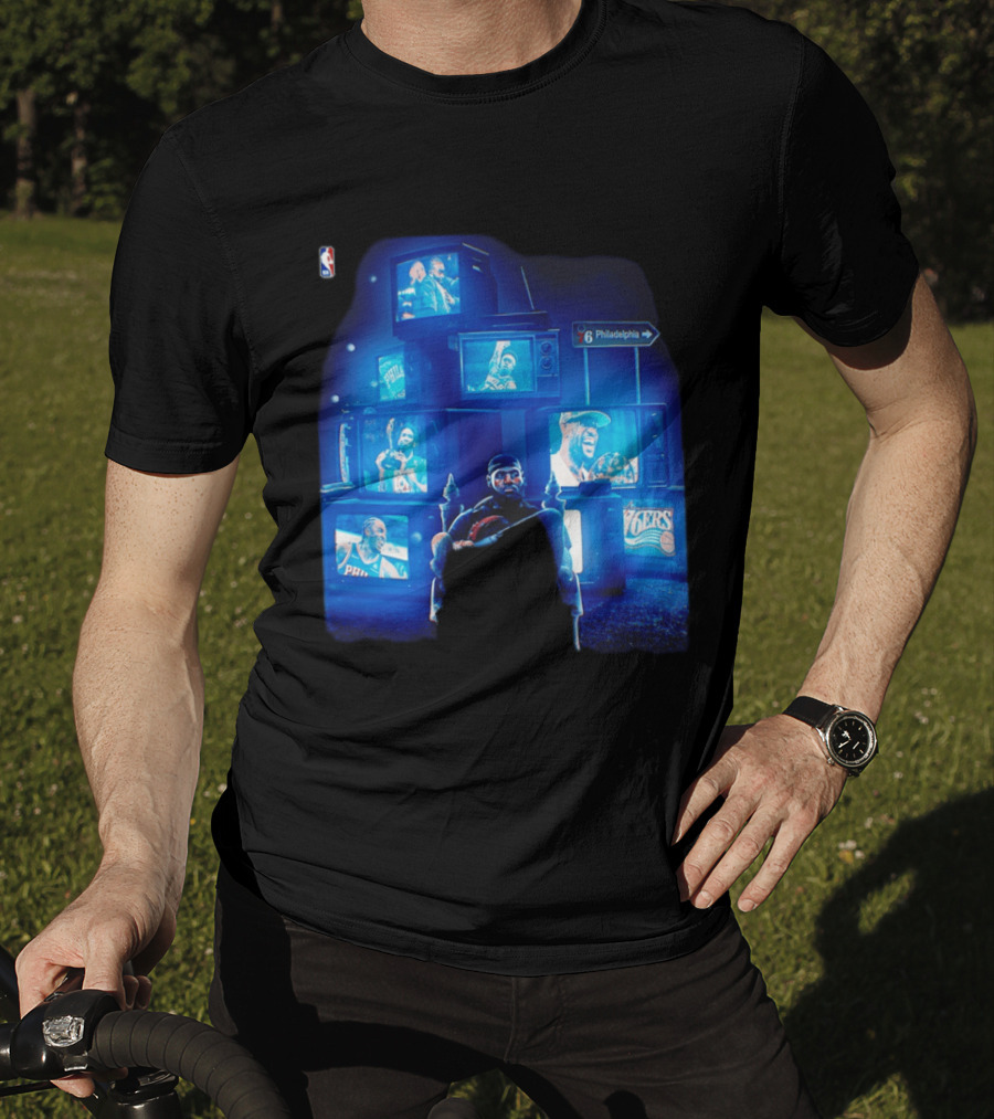 Philadelphia 76ers LeBron James NBA Collage TVs And Signs T-Shirt