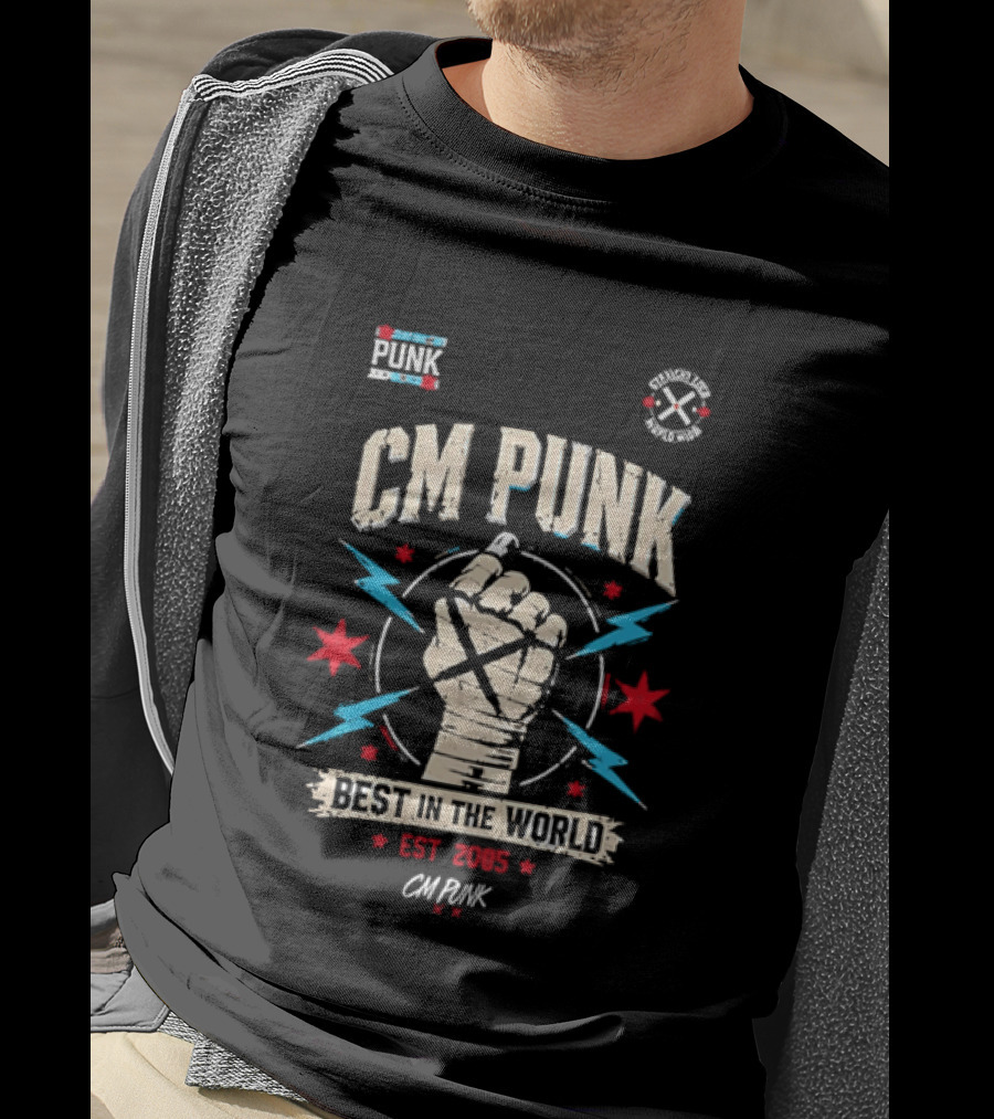 CM Punk Fist Best In The World Est 2005 Stars And Lightning T-Shirt
