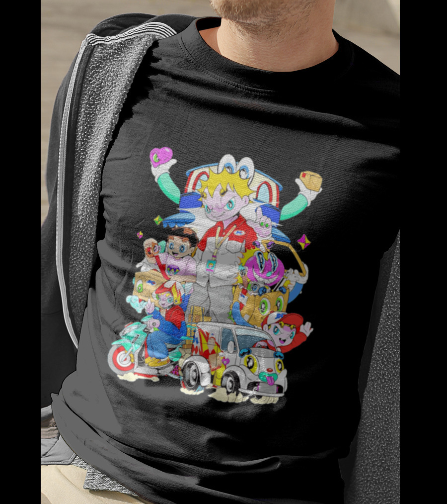 JNE Express Delivery Cartoon Characters And Van Fun Anime T-Shirt