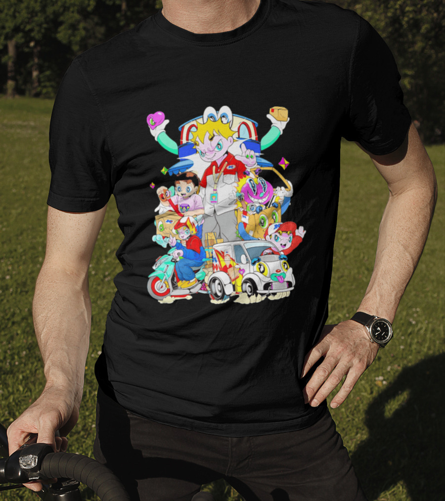 JNE Express Delivery Cartoon Characters And Van Fun Anime T-Shirt