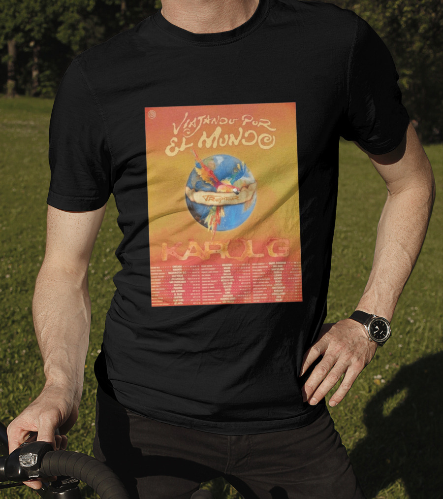 Karol G Viajando Por El Mundo Tropitour 2026 World Tour Dates Colorful Parrot T-Shirt
