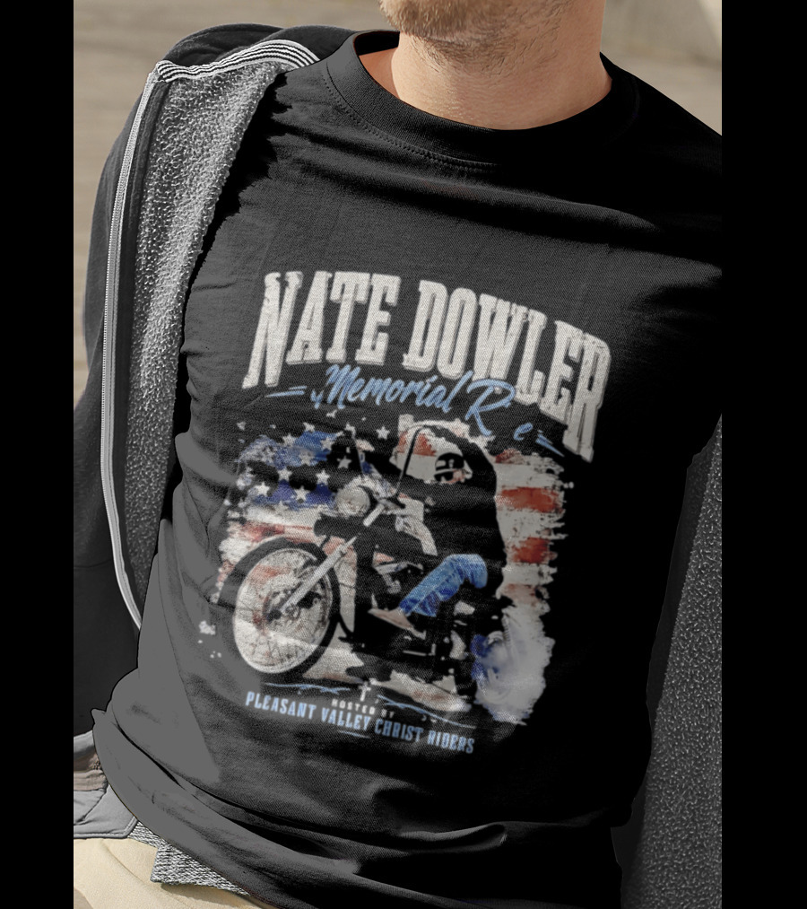 Nate Dowler Memorial Ride Pleasant Valley Ghost Riders American Flag Moto T-Shirt