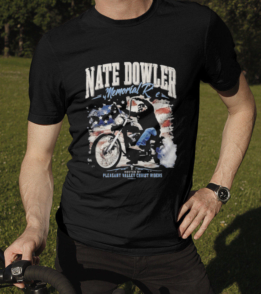 Nate Dowler Memorial Ride Pleasant Valley Ghost Riders American Flag Moto T-Shirt