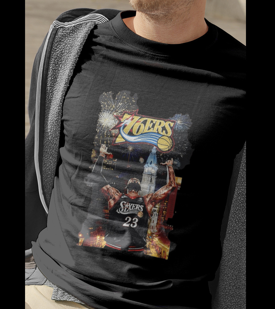 Philadelphia 76ers NBA Basketball 23 Cityscape Fireworks T-Shirt
