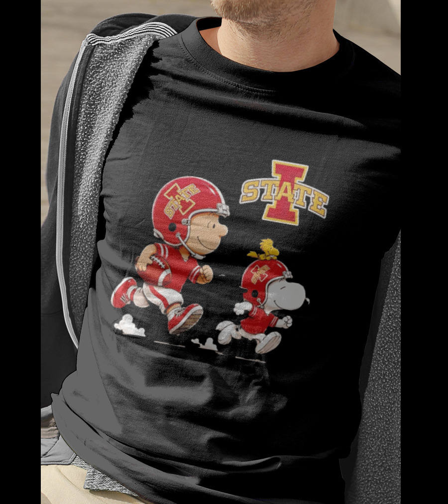 Peanuts Charlie Brown Snoopy Woodstock Running Football Iowa State T-Shirt