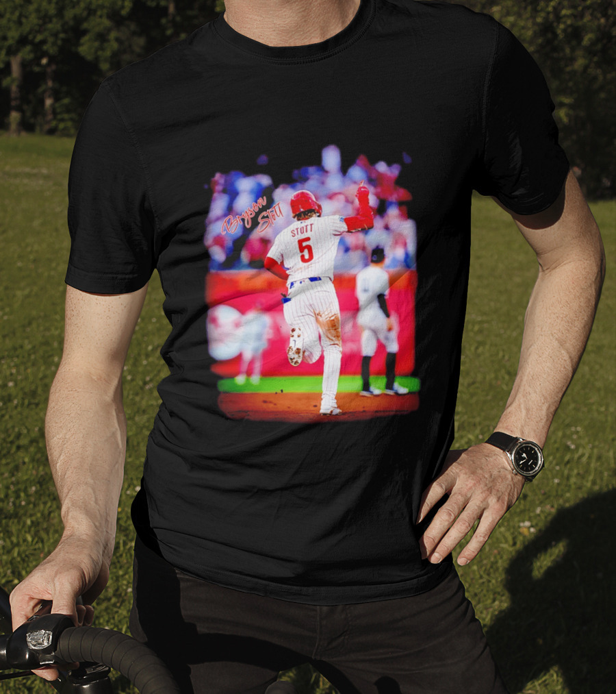 Philadelphia Phillies Bryson Stott 5 Baseball Game Action T-Shirt