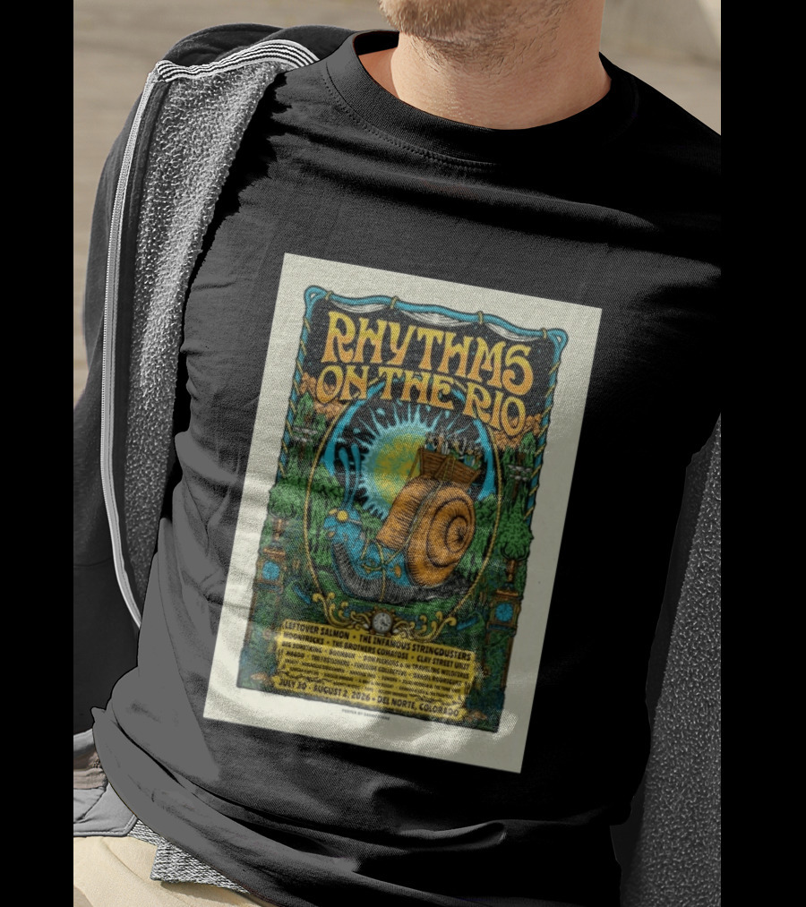 Rhythms On The Rio July 30 August 2 2026 Del Norte Colorado Leftover Salmon The Infamous Stringdusters T-Shirt