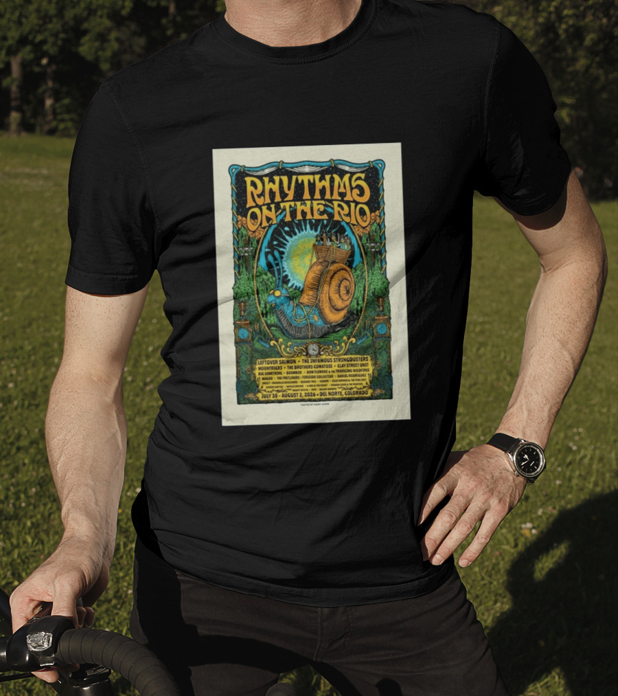 Rhythms On The Rio July 30 August 2 2026 Del Norte Colorado Leftover Salmon The Infamous Stringdusters T-Shirt