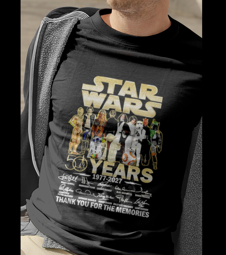 Star Wars 50 Years 1977 2027 Thank You For The Memories Cast Signatures T-Shirt