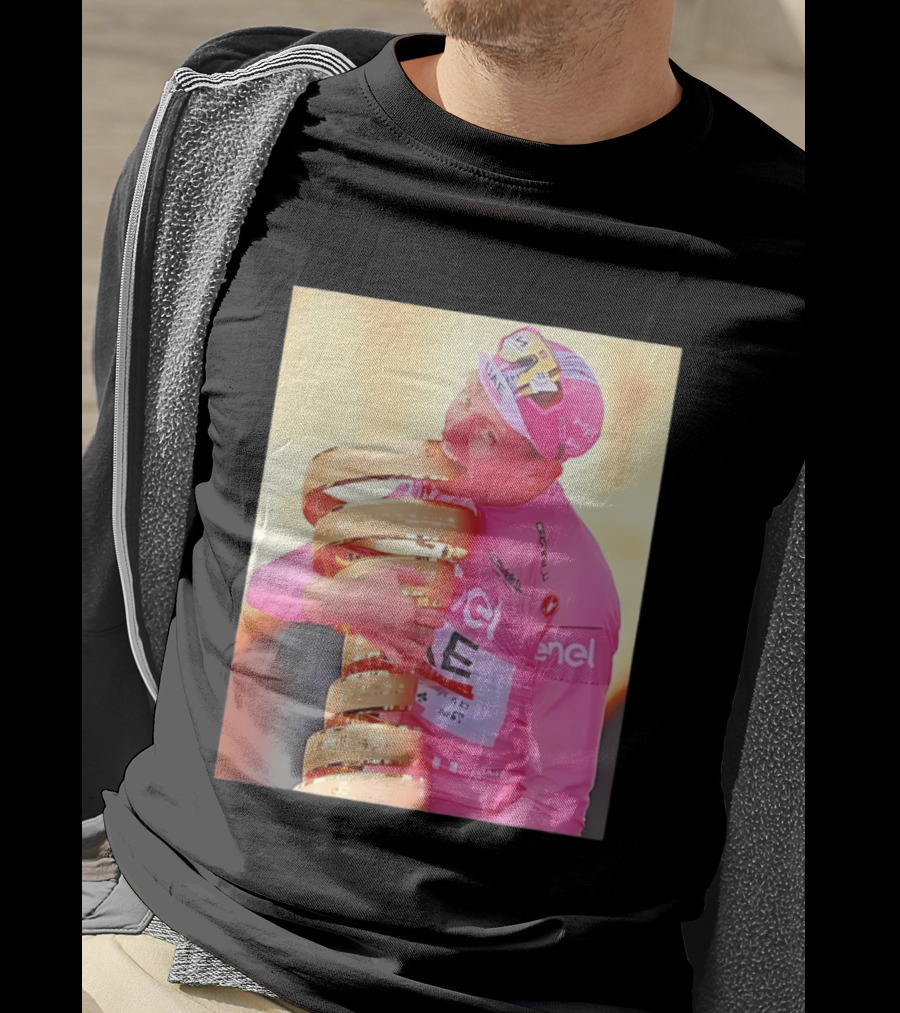 Tadej Pogačar Trophy Celebration UAE Pink Jersey T-Shirt