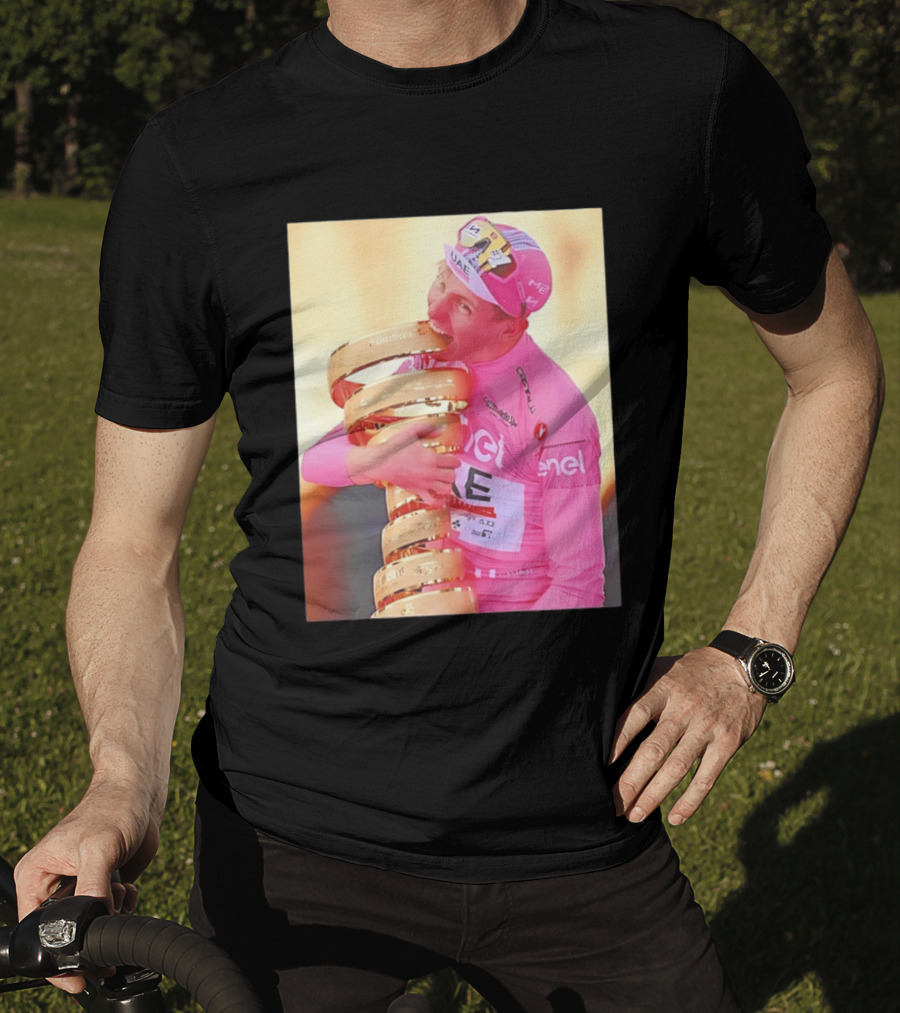 Tadej Pogačar Trophy Celebration UAE Pink Jersey T-Shirt