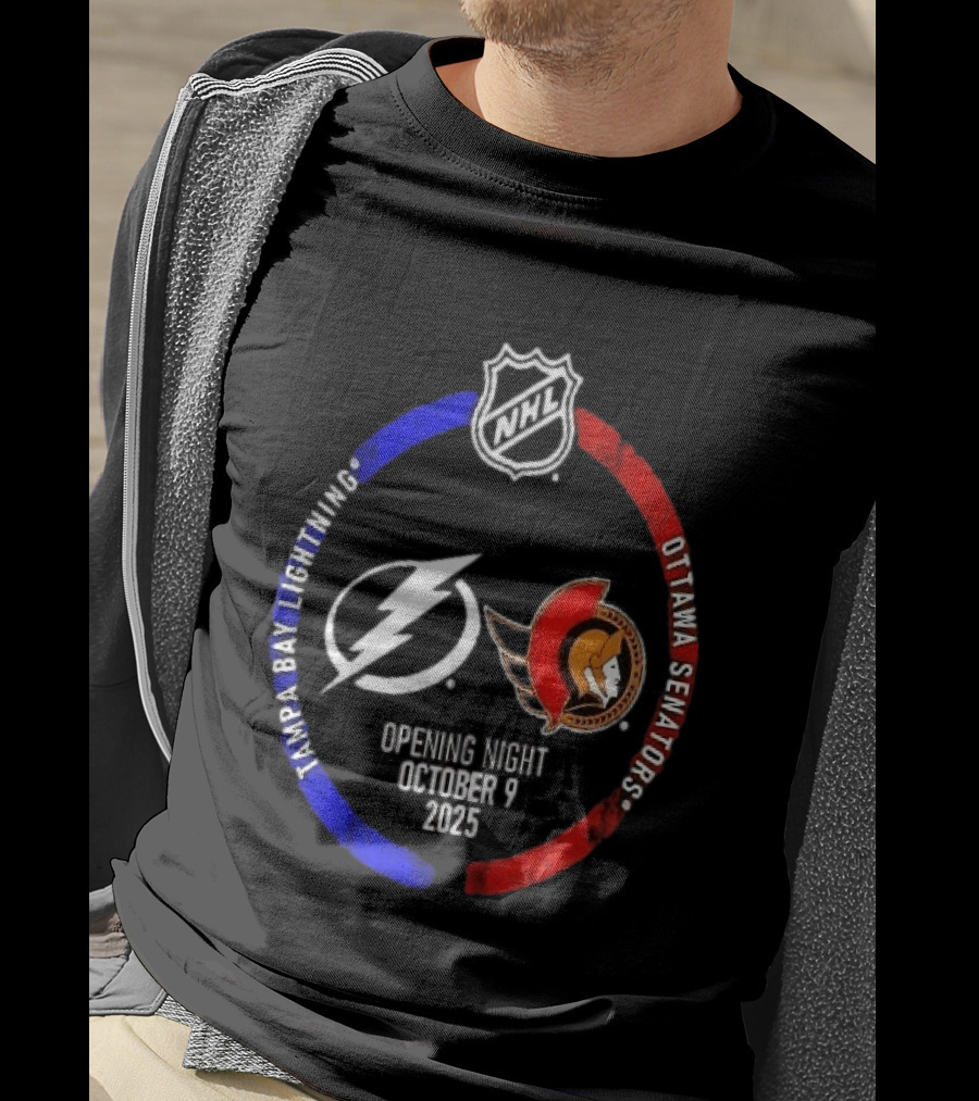 Tampa Bay Lightning Vs Ottawa Senators 2025 NHL Opening Night October 9 T-Shirt