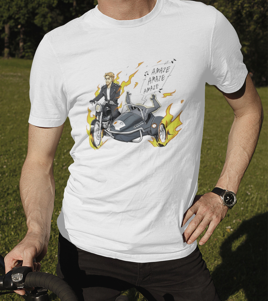 Amaze Amaze Amaze Ghost Rider Motorcycle Sidecar Flames T-Shirt