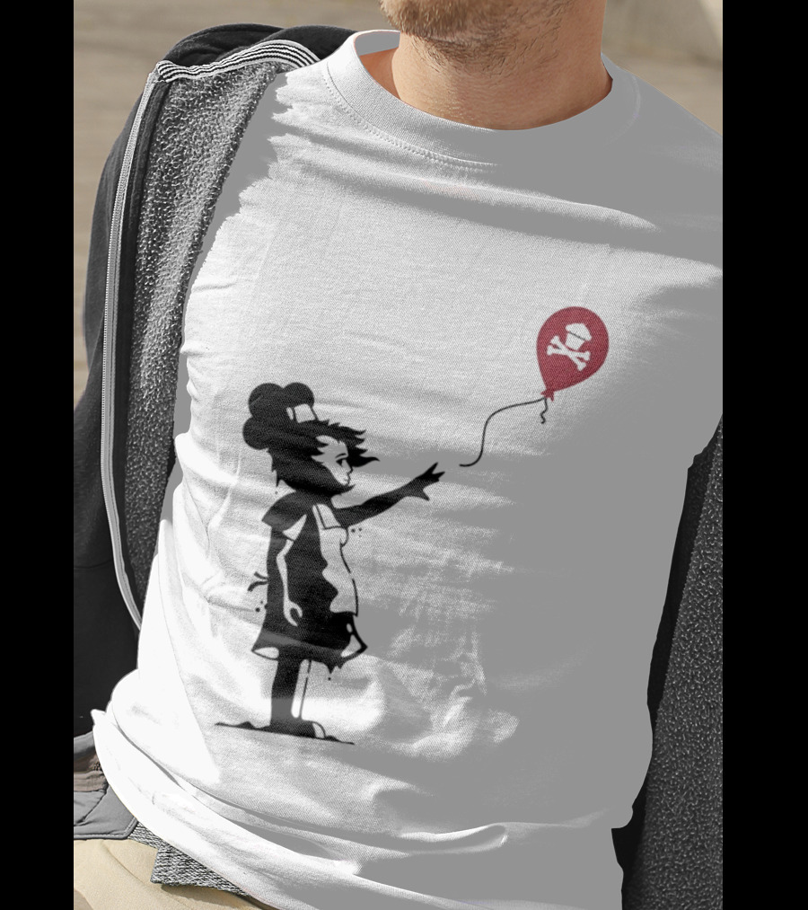 Baker Reaching For Cupcake And Crossbones Balloon Black Silhouette On Red T-Shirt
