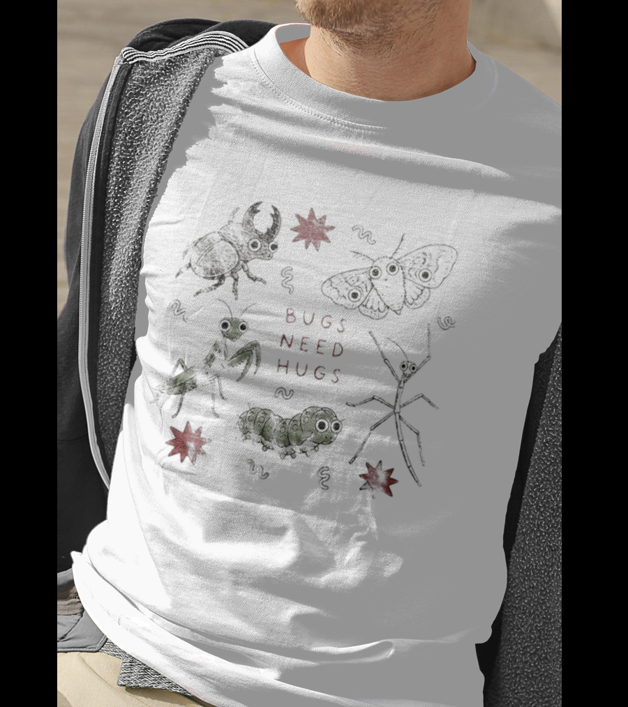 Bugs Need Hugs Insect Beetle Moth Mantis Fun Creepy Crawly T-Shirt