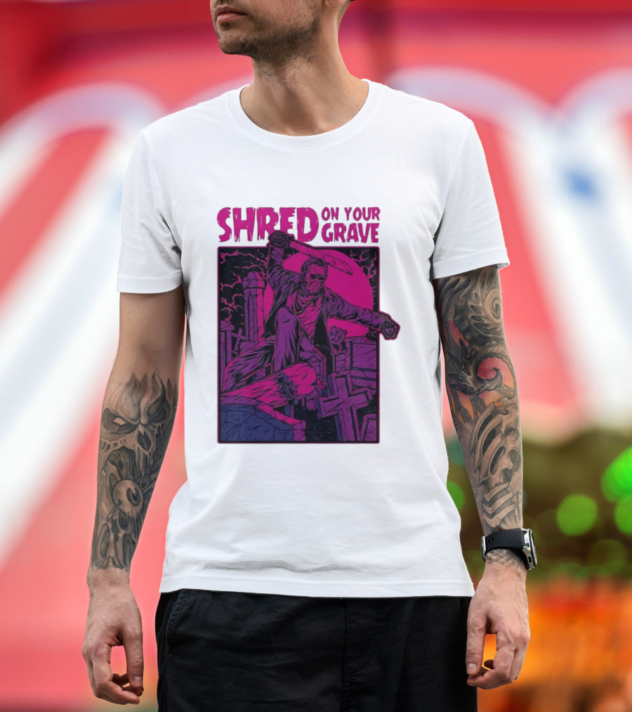 Shred On Your Grave Halloween Skateboarding Tombstones Horror T-Shirt