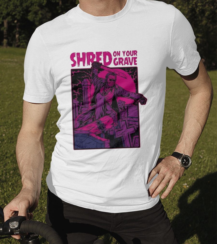 Shred On Your Grave Halloween Skateboarding Tombstones Horror T-Shirt
