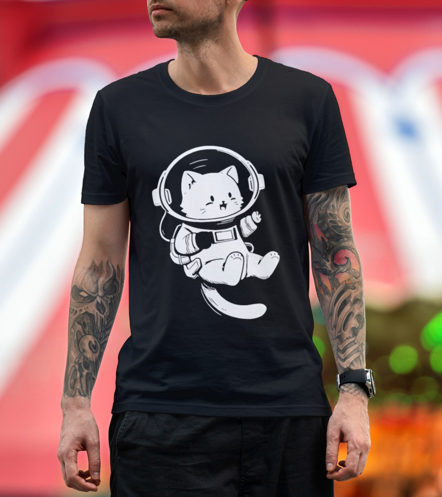 Astronaut Cat Floating In Space Suit Cosmic Adventure T-Shirt