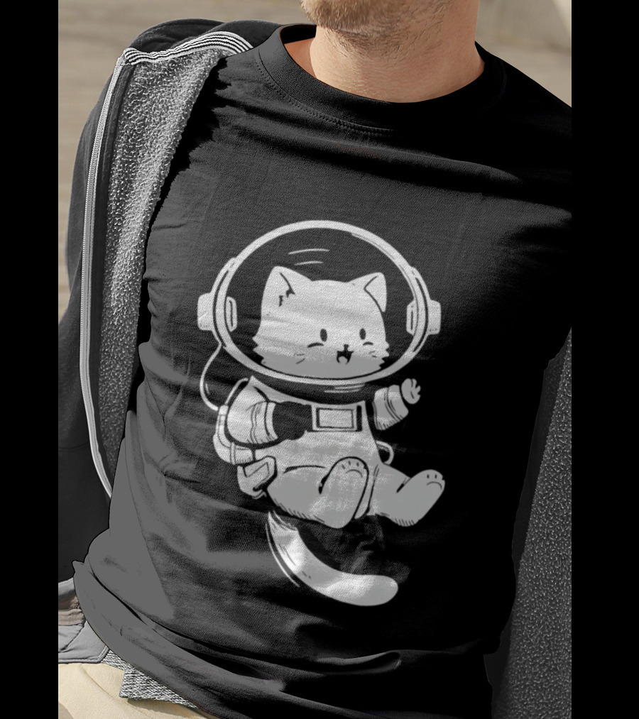 Astronaut Cat Floating In Space Suit Cosmic Adventure T-Shirt