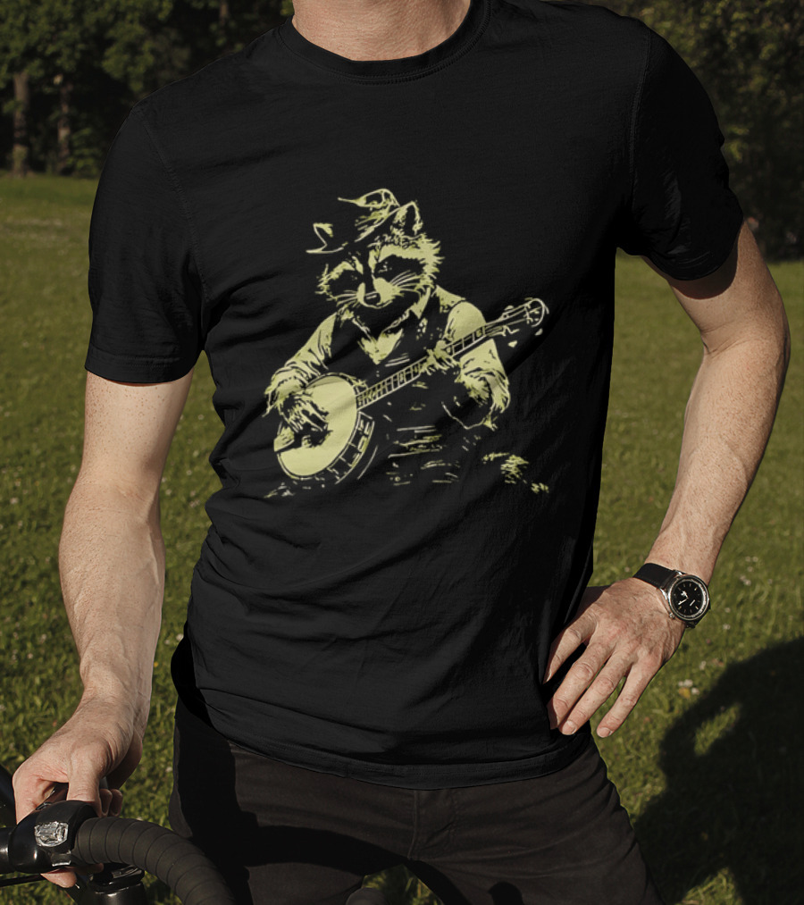 Raccoon Strumming Banjo Wearing Hat And Vest T-Shirt
