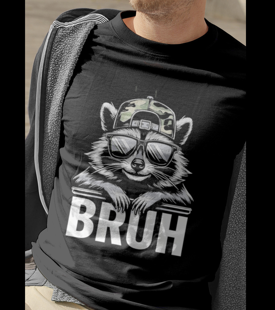 Raccoon With Camo Hat And Sunglasses Bruh T-Shirt