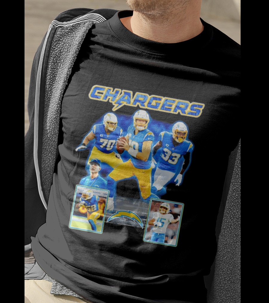Los Angeles Chargers Players Collage Featuring Quarterback Wide Receiver And Running Back T-Shirt